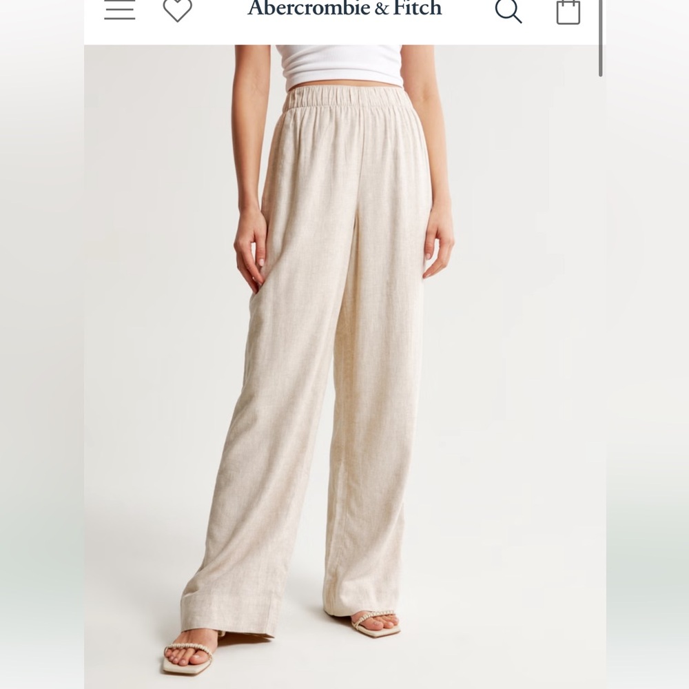 Abercrombie & Fitch Wide Leg Linen-Blend Pants in Beige